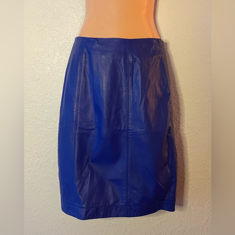 100% Leather Royal Blue Skirt Vintage VTG 80’s 90’s Primary Blue High Waist